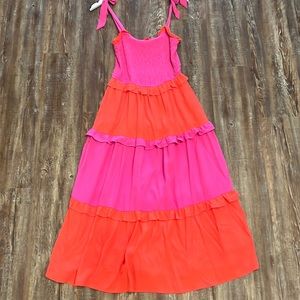 BTFL-life Smocked Color Block Maxi Dress Pink S